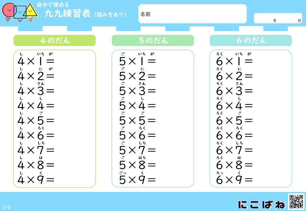 自分で埋める九九表｜書いて覚えるかけ算練習プリント - 無料学習プリント …